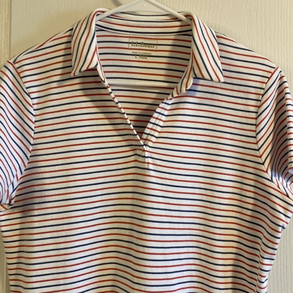 L.L. Bean Red White Blue Striped V Collar Top - Size L - Picture 2 of 11